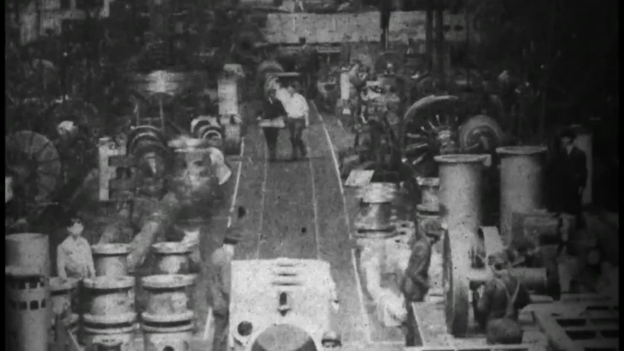 Panorama Of Machine Co. Aisle, Westinghouse Co. Works (1904 Original Black & White Film)