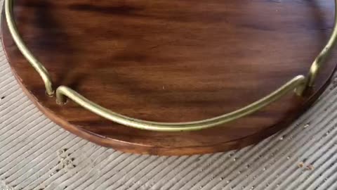 Gold round wooden tray