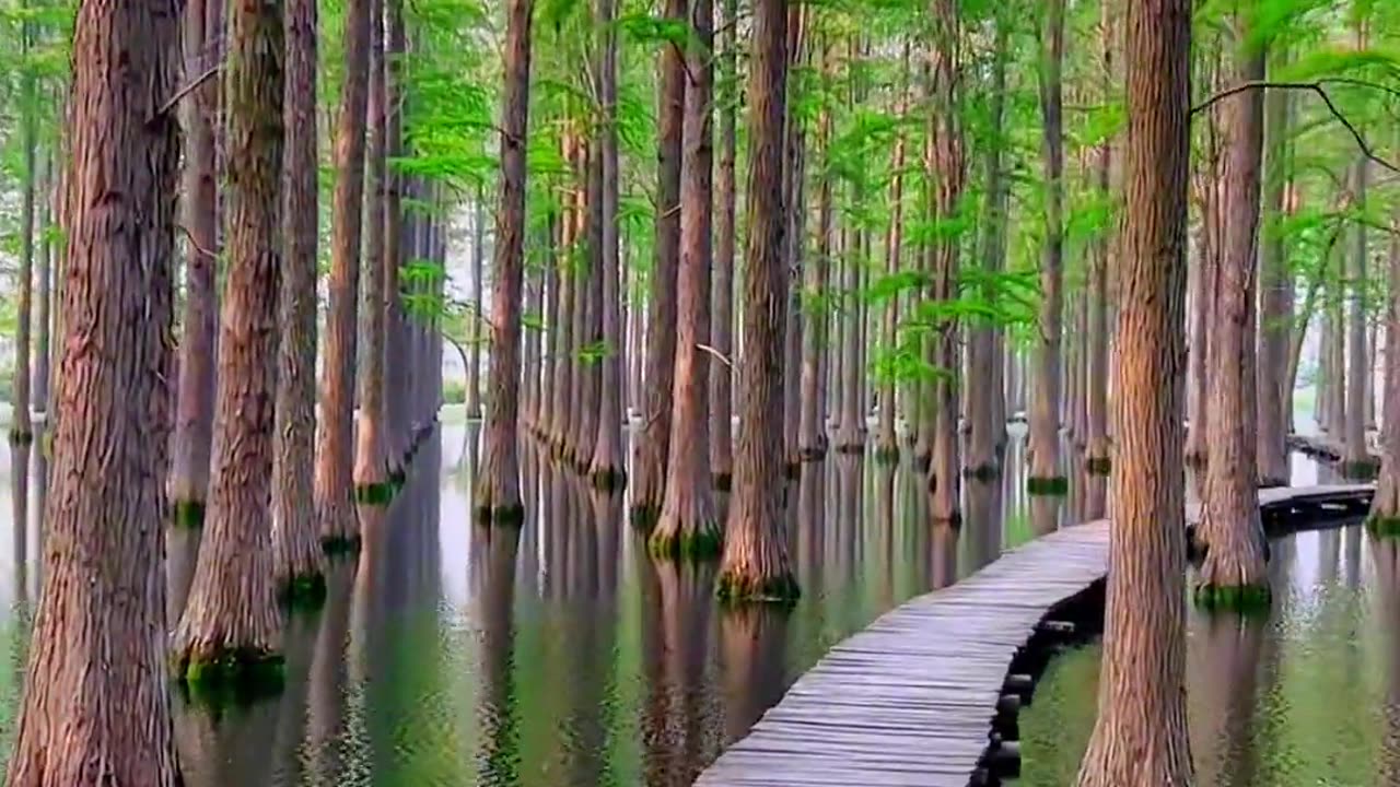 Beautiful Way of Wood on the sea with trees