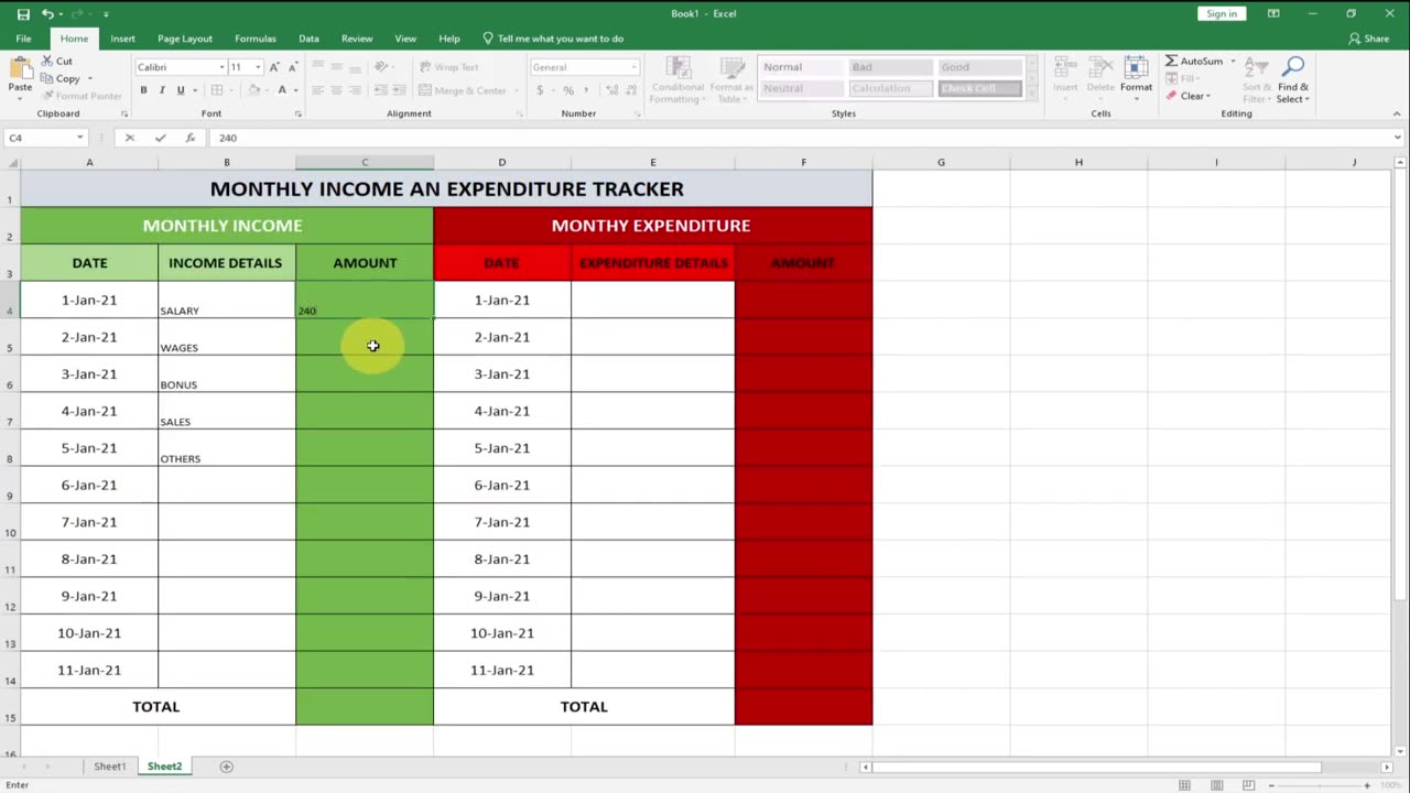 How to create income and expenditure in excel