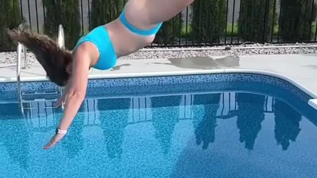 High Dive Trick Dive into Pool First Jump of Summer FANCY Trick