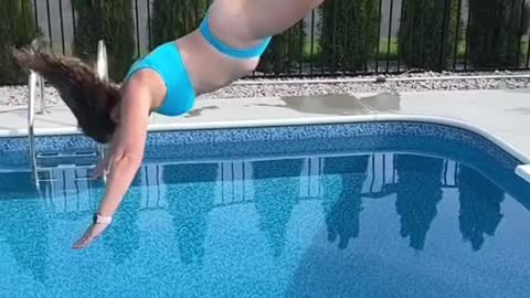 High Dive Trick Dive into Pool First Jump of Summer FANCY Trick