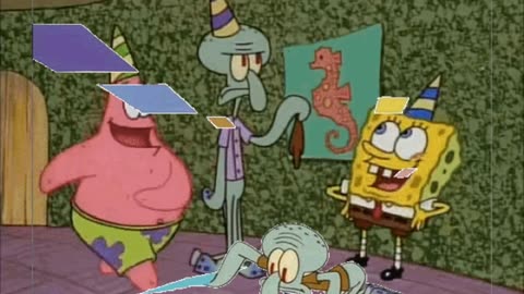 Squidward Is Playing With Tiles While Spongebob And Patrick Celebrate Squidward’s Birthday 🥳