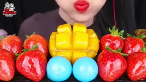 ASMR CANDIED FRUITS APPLE MANGO STRAWBERRY HONEYCO