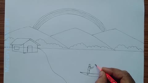How to draw a beautiful rainbow scenery