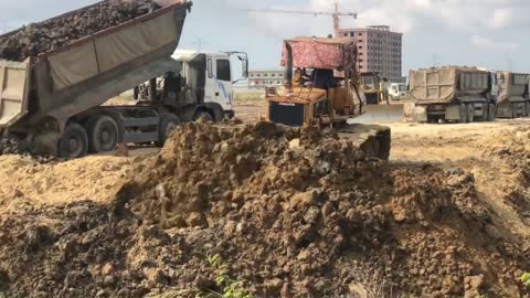 Amazing!!! Bulldozer Action Moving Dirt Filling Connect The Road