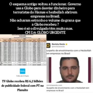 CPI DA GLOBO urgente : O ladrão usa a Globo para driblar os decretos, e financiar terroristas do Hamas e hezbollah para abrirem empresas no Brasil.