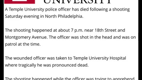 Temple University Police Officer Fatally Shot In Head While Trying To Apprehend Robbery Suspect