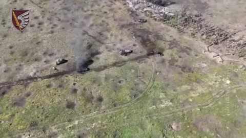 Dramatic scene as an attacking Russian BMPis instantly destroyed by anti-tank mines