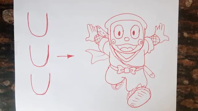 UUU turns into Cartoon Ninja hattori Drawing // Easy Drawing //Kids colouring page