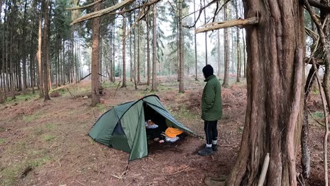 Standing by a tent in a woodland 22nd Jan 2023