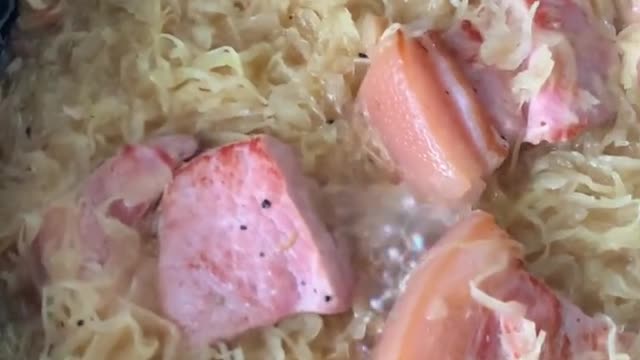German food sauerkraut with meat for lunch today