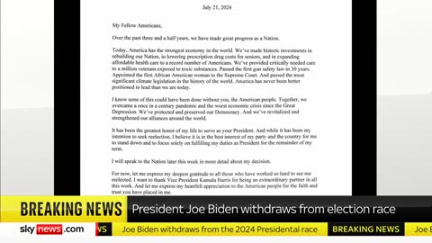 BREAKING: Joe Biden pulls out of 2024 US presidential race