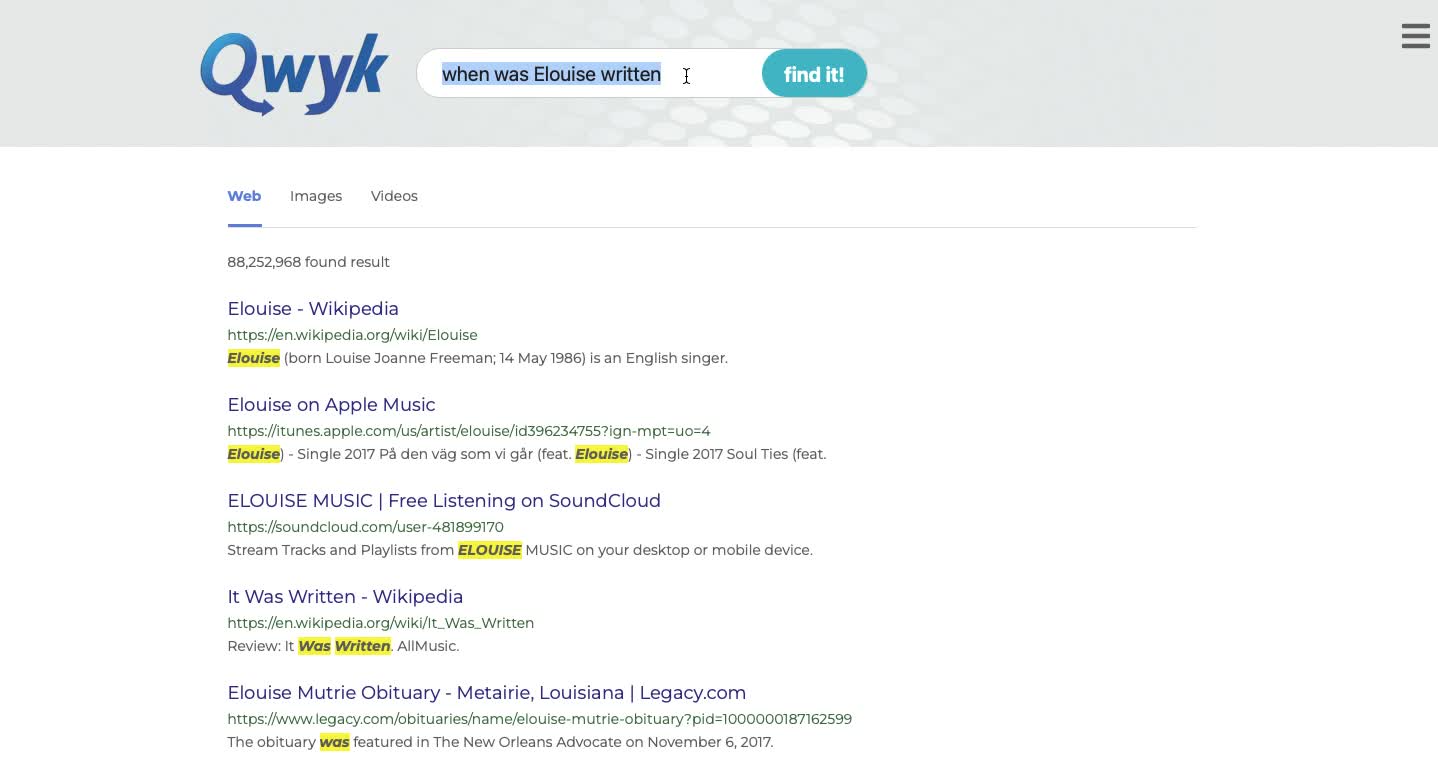 Qwyk.com - A new, original search engine. Not a copycat.