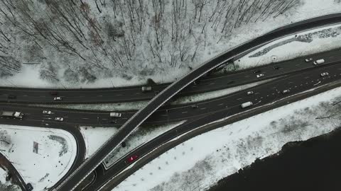 Slow Vertical Rising Up Over Crossroad In City, Winter