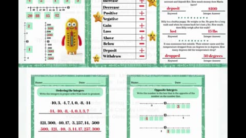 INTEGERS - 6th Grade Math Worksheets for Middle School