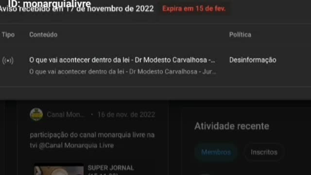 censura no YouTube - Motivo da censura ao canal Monarquia Livre