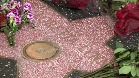 Flowers laid at Loretta Lynn's Walk of Fame star