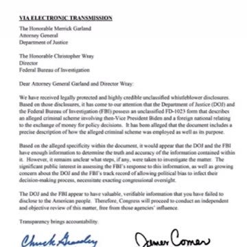 Letter RE: WhistleBlower from Grassley & Comer