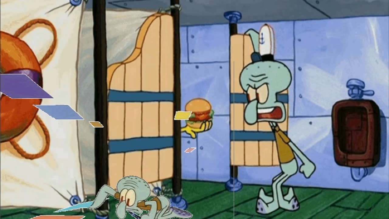 Squidward Is Playing With Tiles While SpongeBob Offers Squidward A Krabby Patty In The Bathroom 🍔