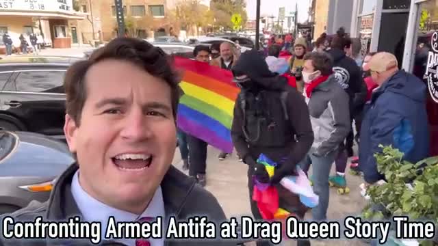 Alex Stein confronting armed Antifa at drag queen story time in Denton, Texas