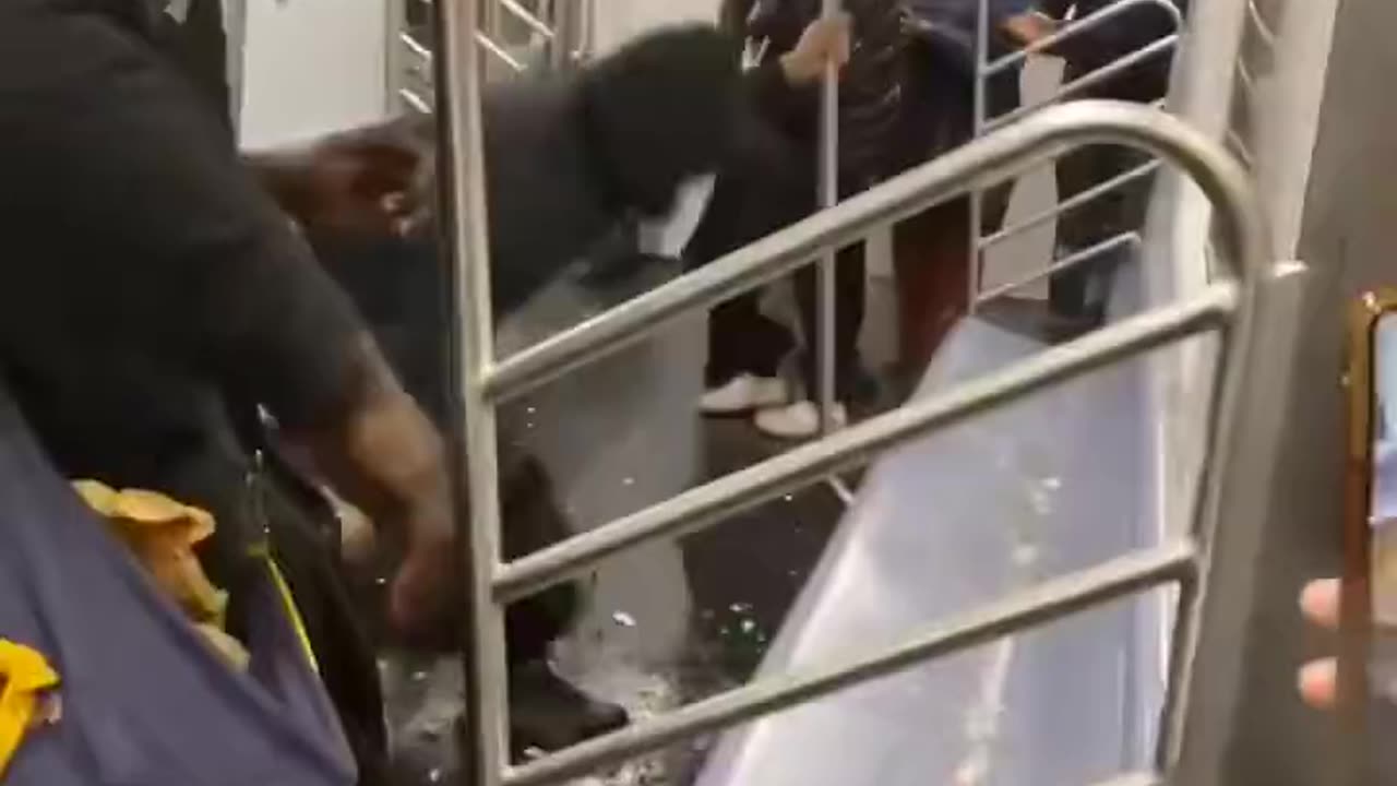 Visibly Unstable Man Slams a Bag Repeatedly onto a Subway Seat, Breaking Something