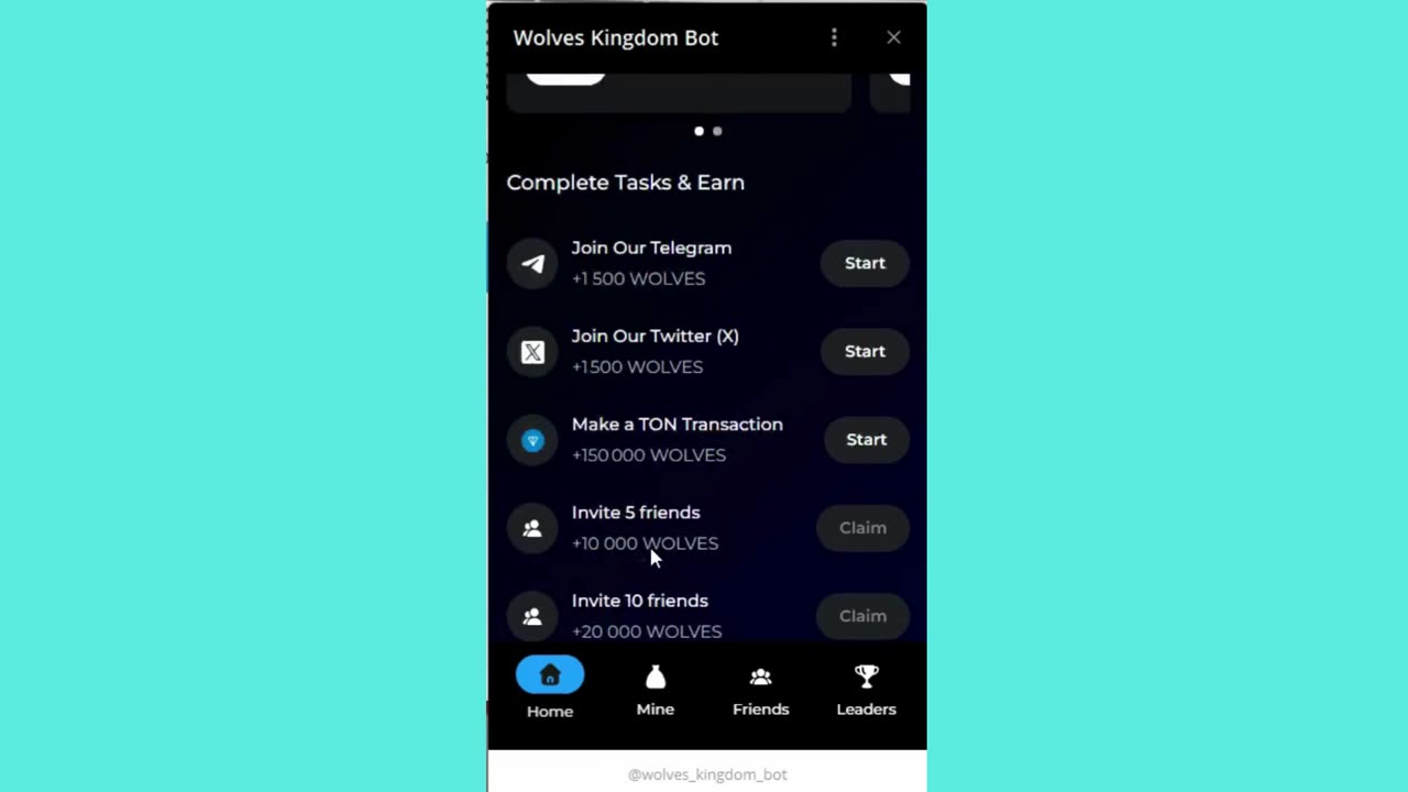 new mining mini app bot telegram wolves kingdom