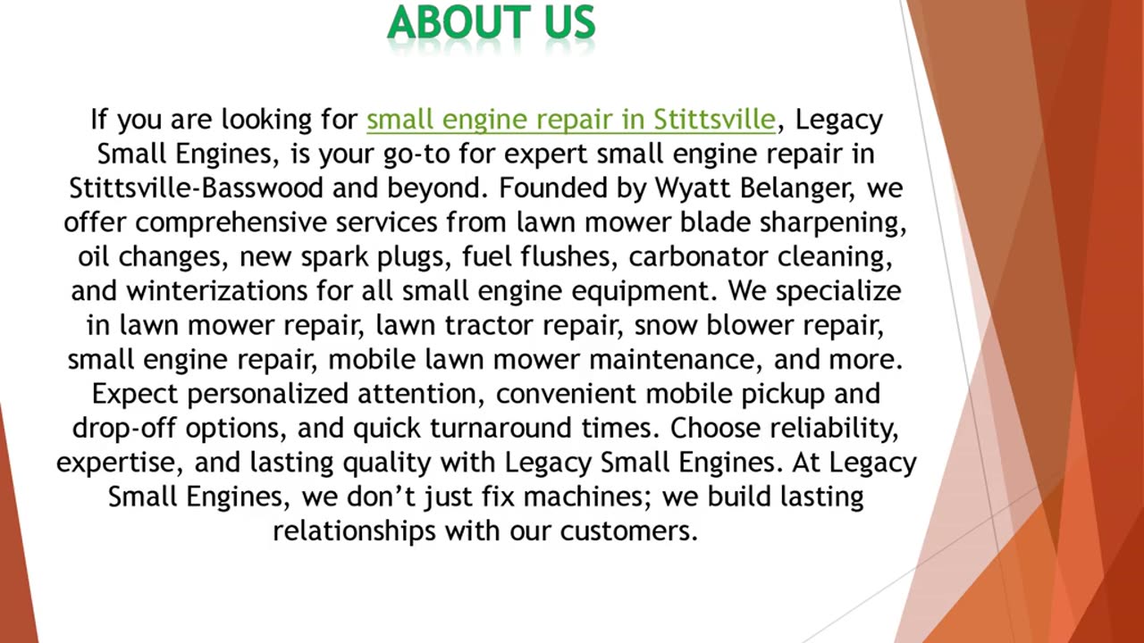 If you are looking for small engine repair in Stittsville