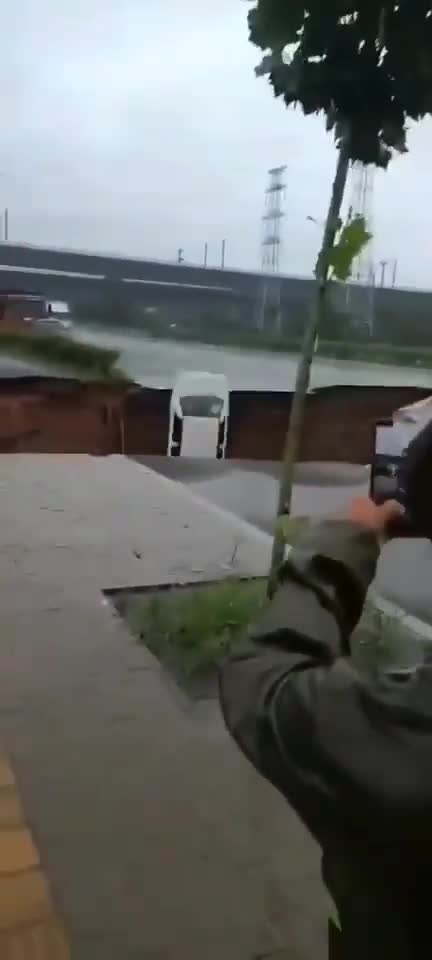 Suddenly car fell due to devastating land slide.