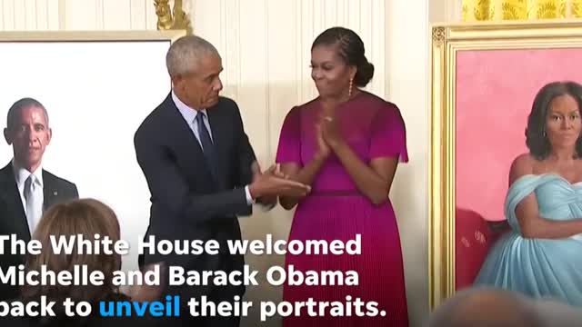 Barack and Michelle Obama return to White House for portrait unveiling