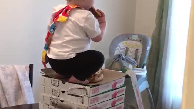 Cheeky Toddler Caught Helping Himself to Pizza