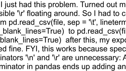 Dataframe to CSV returns one empty column which is visible in the dataframe