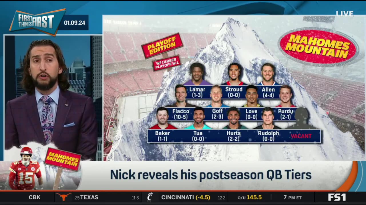 FIRST THINGS FIRST Nick Wright reveals his postseason QB Tiers