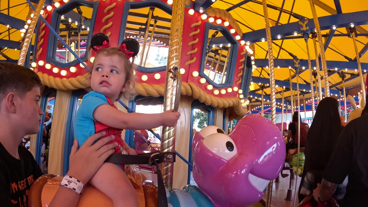 Jane filming on Jessie's Critter Carousel at Disney California Adventure GoPro TimeWarp