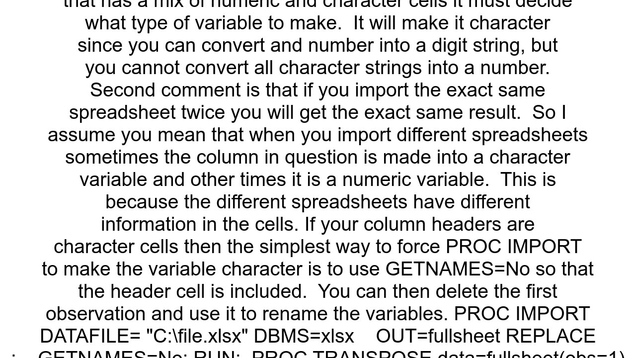 SAS import excel numeric column as text