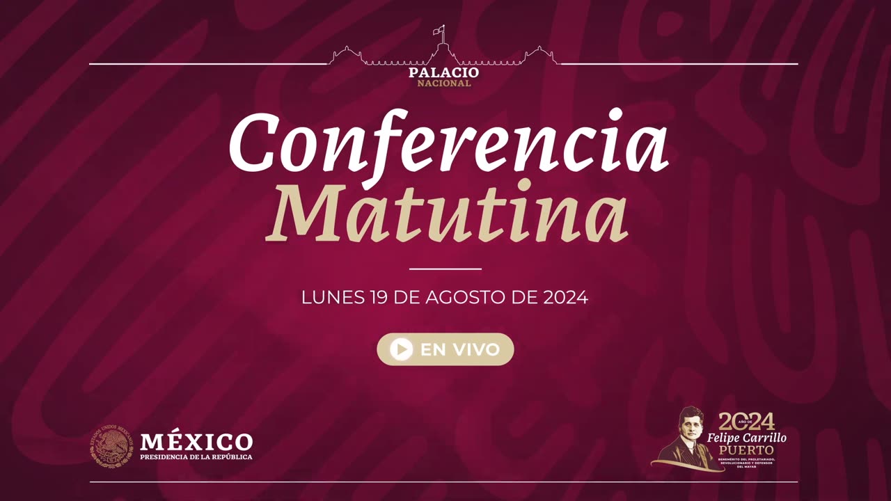 Conferencia de prensa matutina, desde Palacio Nacional. Lunes 19 de agosto 2024