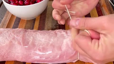 Smoked pork loin with a cranberry sauce