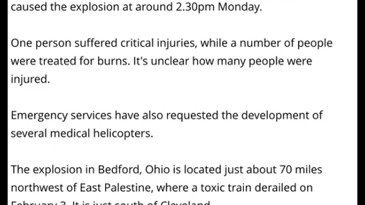 EXPLOSION At Metal Manufacturing Plant In Ohio - 1 Person Critically Injured