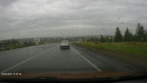 Truck Skidding on Highway on Wet Roads