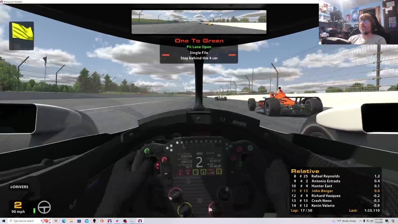 iRacing B Fixed IndyCar Series Oval from Indianapolis 7/22/24. Face Cam is Back.