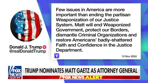 BREAKING NEWS Trump nominates Matt Gaetz as attorney general