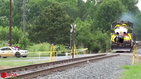 Train Crash _ Monster Trains Crush Cars on Railroad