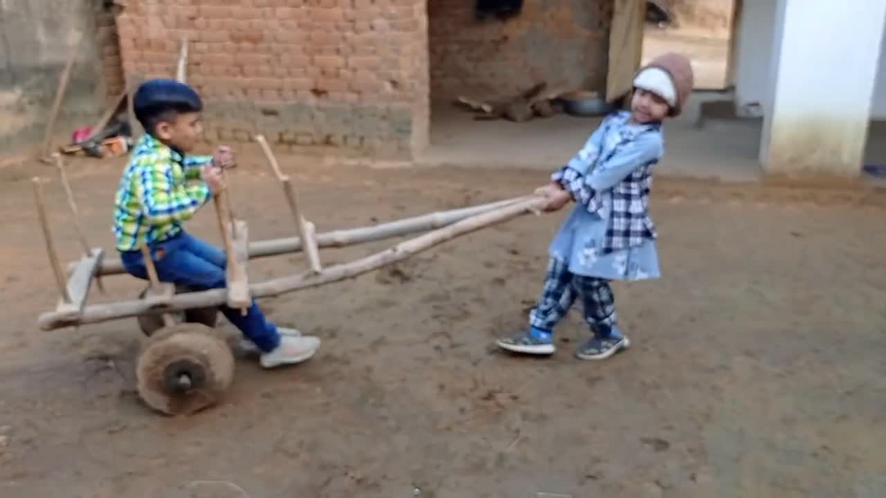 Home Made Small Bullcart Ride In Village