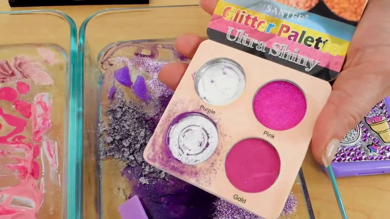 Pink vs Purple - Mixing Makeup Eyeshadow Into Slime! Special Series 83 Satisfying Slime Video