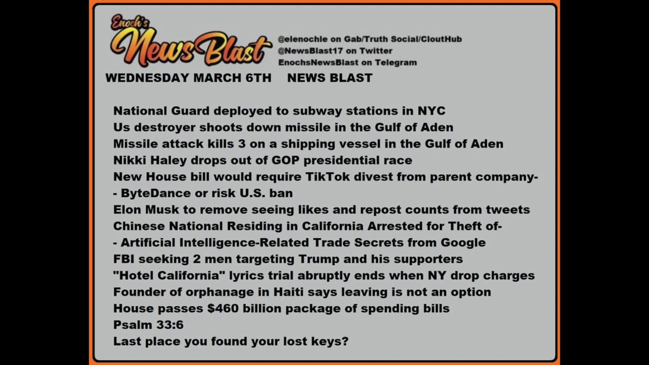 Wednesday, March 6, 2024 News Blast