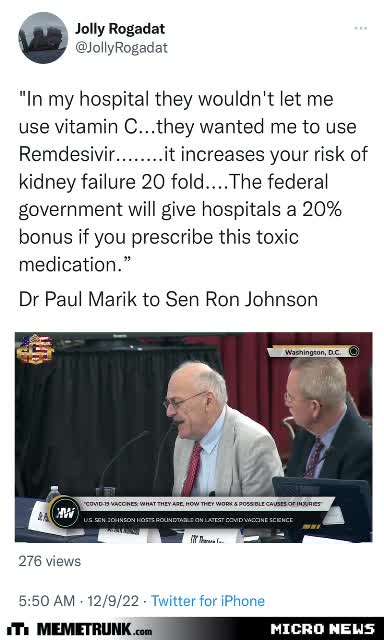 כך פעל הרצח בבית החולים דר פול מריק לסנאטור רון גונסון אסרו שימוש בויטמין סי רק ברמדסיביר שמגדיל סיכון לאי ספיקת כליות פי 20 ובונוסים חולקו