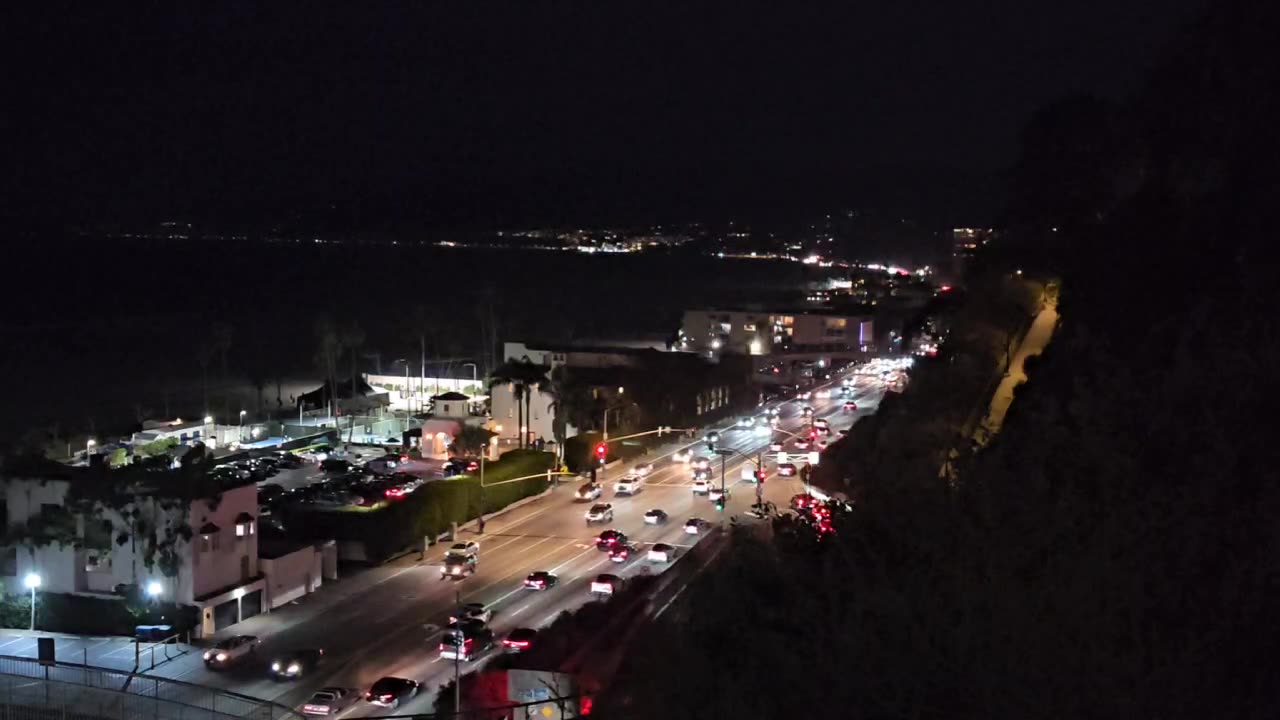 LA USA night, Pacific Ocean