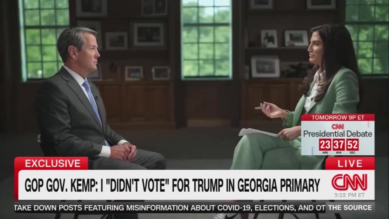 Brian Kemp reveals on CNN that he didn't vote for Trump in the Georgia primary