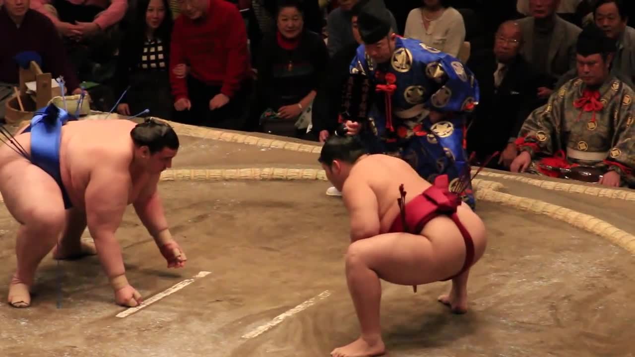 Sumo wrestling match at the Grand Sumo Tournament in Tokyo