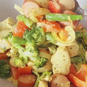 Easy Chicken Sausage Vegetables with Curry Recipe. Easy and Healthy #chicken #cooking #recipe #food